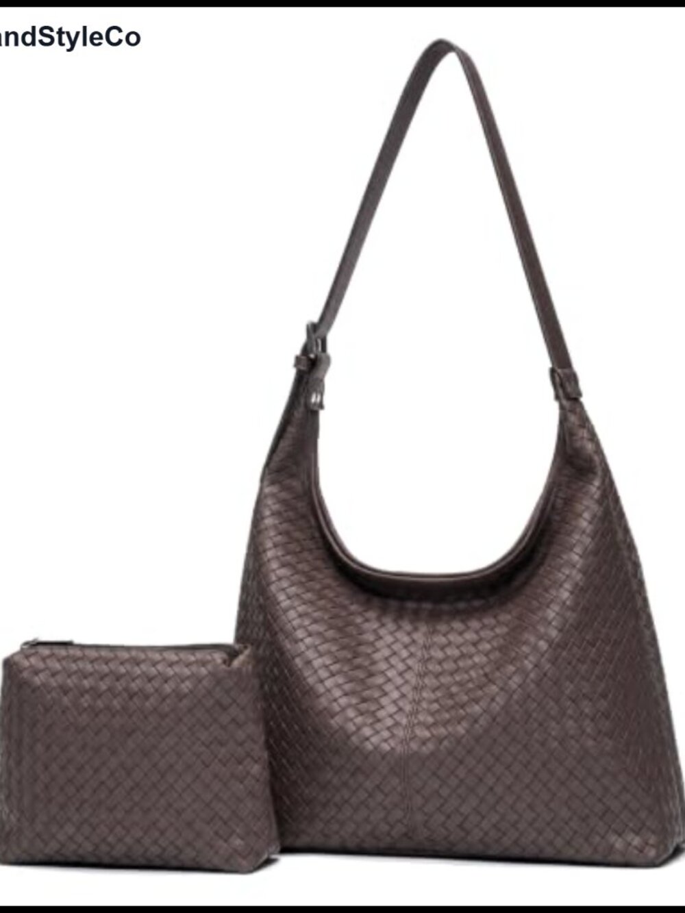 Woven Tote Bag PU Leather Slouchy Shoulder Bag with Pouch